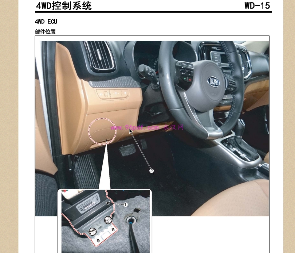 2015 起亚KX3傲跑 4WD ECU 部件位置图