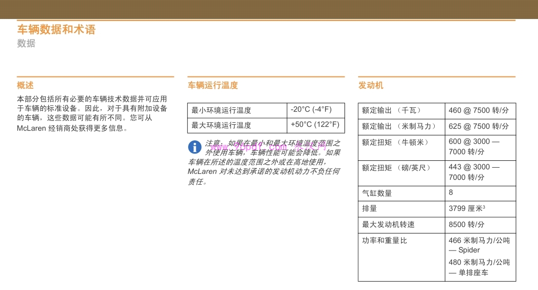 迈凯伦12C 说明书发动机参数