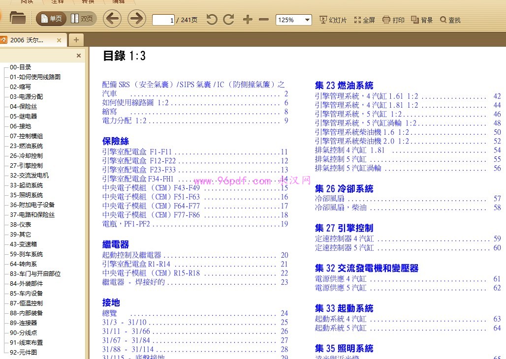 2006 沃尔沃 s40 v50 原厂电路图线路图资料（繁体中文）
