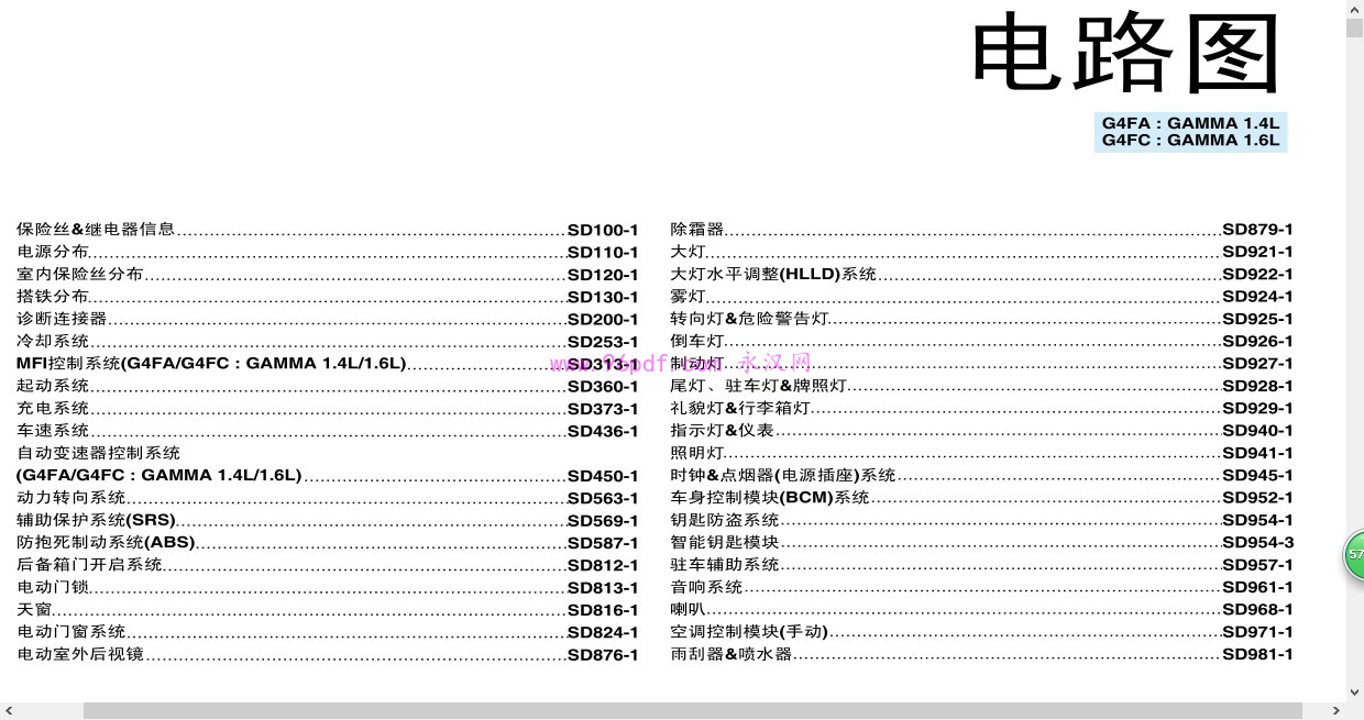 2011起亚K2 维修手册G4FA G4FC 1.4 1.6L 含电路图