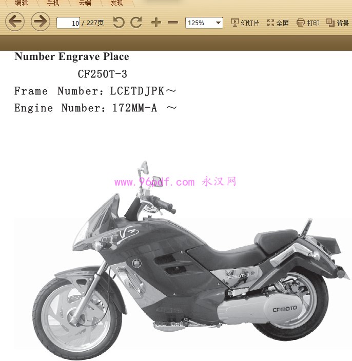 2005-2006 春风CF250T-3 V3 维修手册资料 含电路图 (英文)扭矩数据
