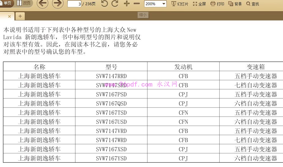 2013款 朗逸Lavida 使用说明书 用户手册按键说明 1.4TSI 1.6L