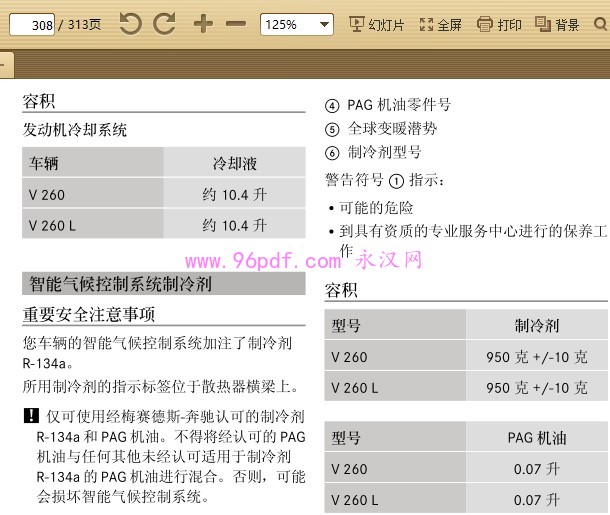 2018 福建奔驰V260 V260L使用说明书 用户手册 车主使用手册