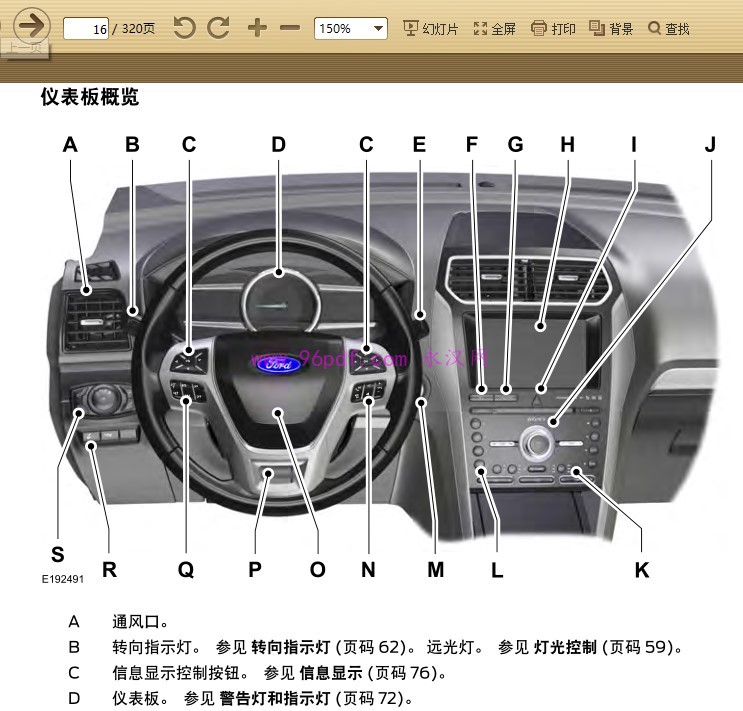 2016-2017 探险者(进口)使用说明书 车主用户手册 按键说明2015